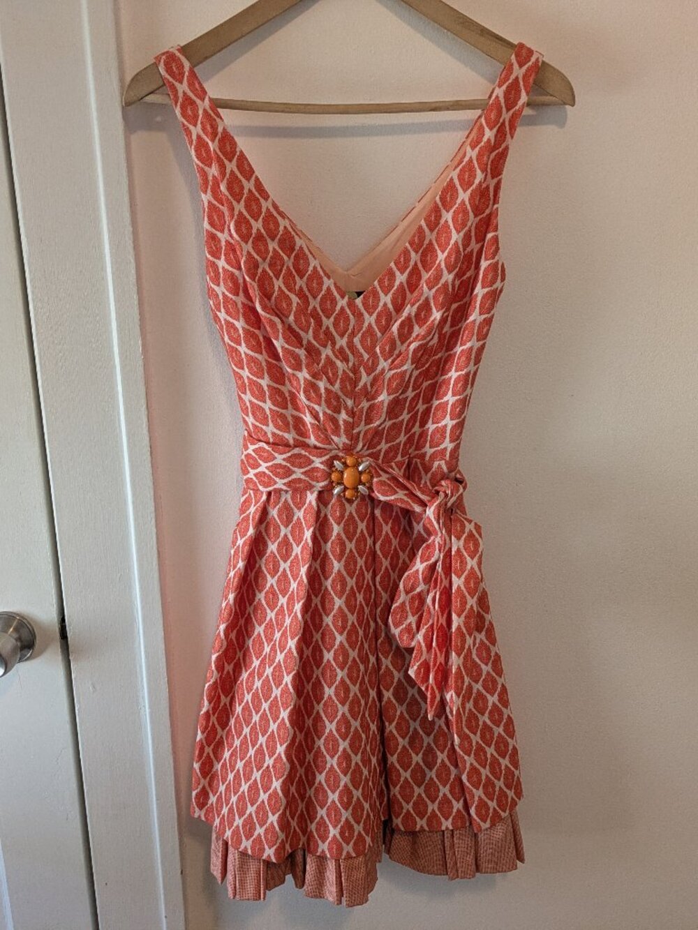 Eva Franco Alexa Coral Jacquard Sleeveless Fit and Flare Dress
